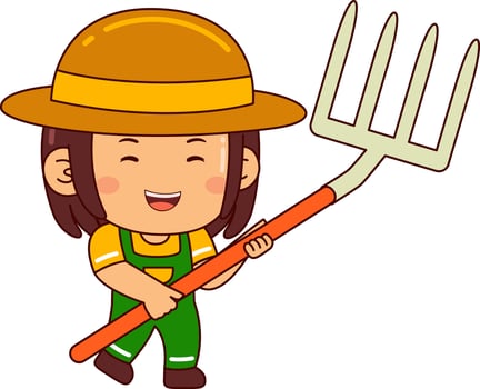 cute farmer girl cartoon character vector