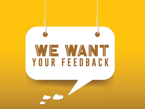 Free vector we want your feedback with yellow background