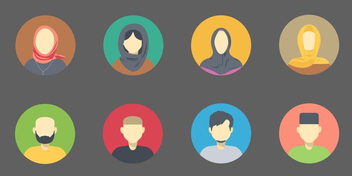 Muslim Avatar icon set. People character Islam. Muslim cartoon avatars. isolated background vector illustration. EPS10