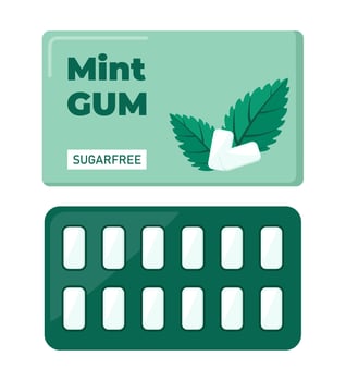 Chewing gum in a blister pack, mint flavor. bubble gum for dental hygiene. Vector illustration.