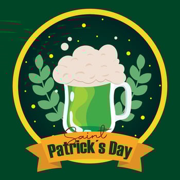 Beer with a laurel wreath Happy saint patrick day poster Vector illustration