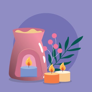 Group of candles for amoratherapy and leaves Vector illustration