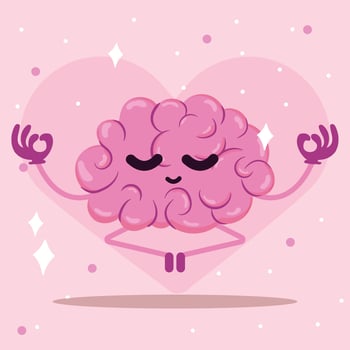 Cute brain cartoon character meditating Vector illustration