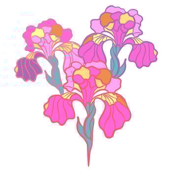 Pink iris flowers in stained glass technique vector