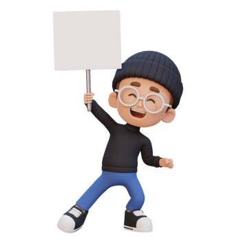 3D kid character holding a blank placard png