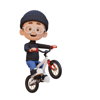 3D kid character ride bike go to school png