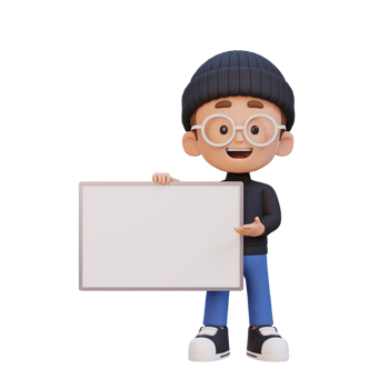 3D kid character holding a blank placard png
