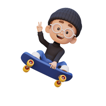 3D kid character ride skateboard png