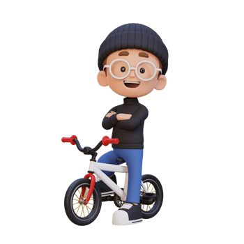 3D kid character ride bike go to school png