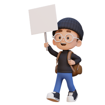 3D kid character holding a blank placard png