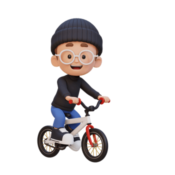 3D kid character ride bike go to school png