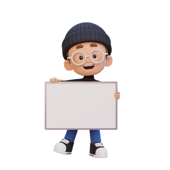 3D kid character holding a blank placard png
