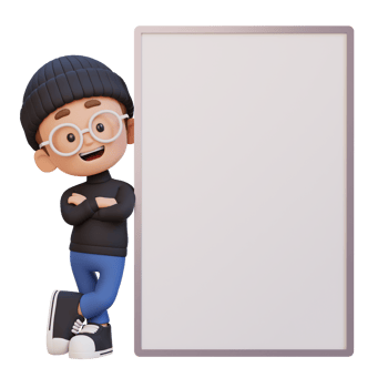 3D kid character holding a blank placard png