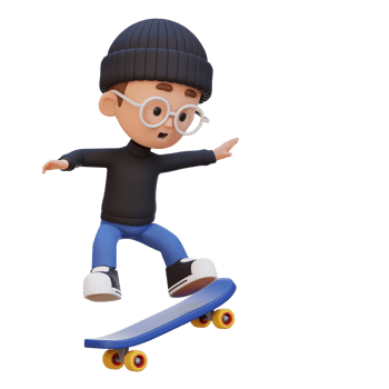 3D kid character ride skateboard png