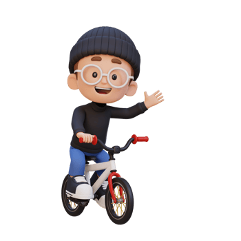 3D kid character ride bike go to school png