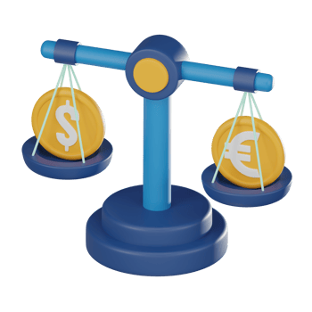 Financial Balance Currency Flows, Dollar and Euro Icons for Currency Power. 3D render. png