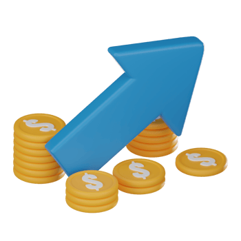 Symbolizing Financial Prosperity and Investment Opportunities, Arrow and Coins Icon for Financial Growth. 3D render. png