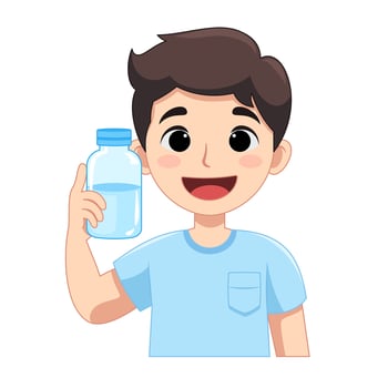 Healthy and happy man is holding a refreshing bottle of water. Flat style cartoon illustration. vector