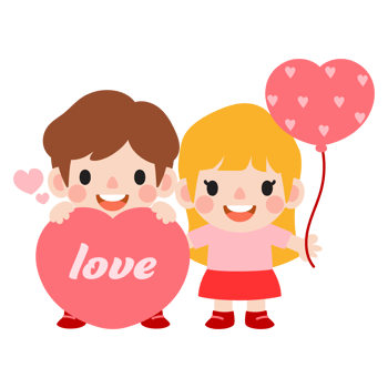 happy valentines day teen couple clipart. Romantic girl and boy giving heart balloon gift png