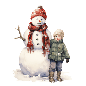 AI generated Children and Snowman For Christmas Event. Watercolor Style. AI Generated png