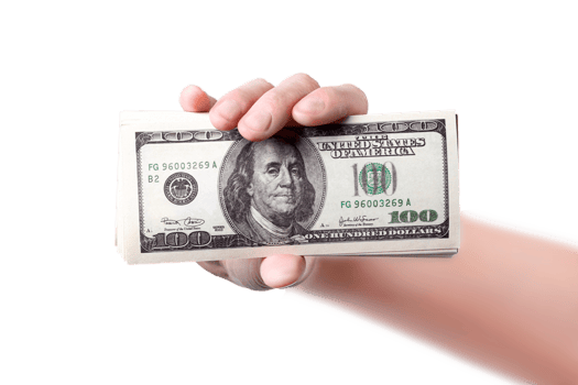 A hand shows a money isolated 100 dollars close up png