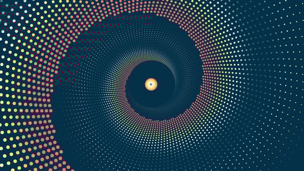 Abstract spiral dotted gradient ring in dark background. vector