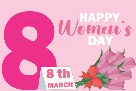 Happy women's day. Spring holiday design template with pink tulip for holiday card, invitation, social media post, banner, cover, poster. Hand drawn vector template.