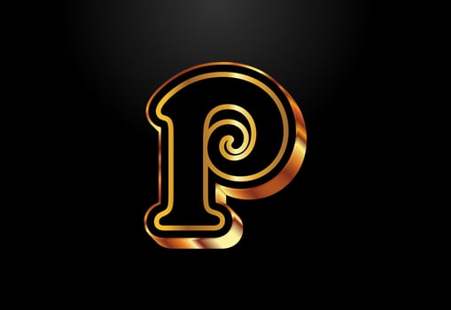 Gold and black color alphabet P. Elegant Gold Color alphabet vector illustration