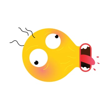 Yellow round head, face. Emotion of fear. Vector. Flat illustration of stylized human face. Round sign. Emoji yellow sad face. Symbol, icon. vector