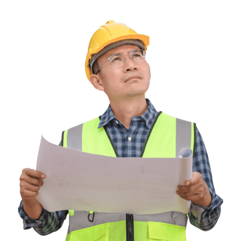 Engineer or architect man in hard hat holding a blueprint, Construction worker holding plan png