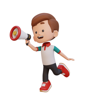 3D cute kid Character jumping and talking on Megaphone png