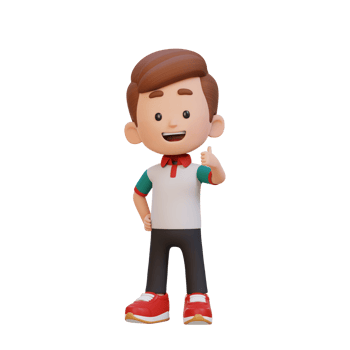 3D kid character give a thumb up with cute happy face png