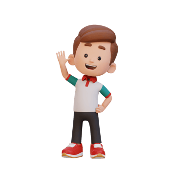 3D kid character waving hand with cute happy face png
