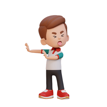 3D cute kid character rejection pose png