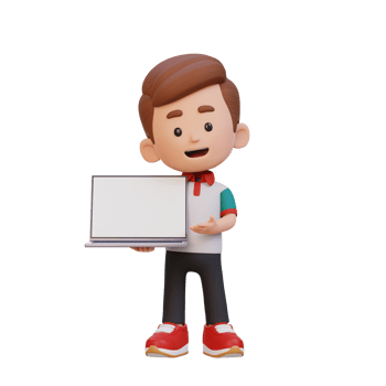 3D kid Character Holding and Presenting to a Laptop with Empty Screen png