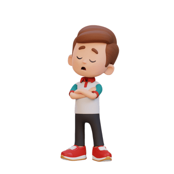 3D cute kid character rejection pose png