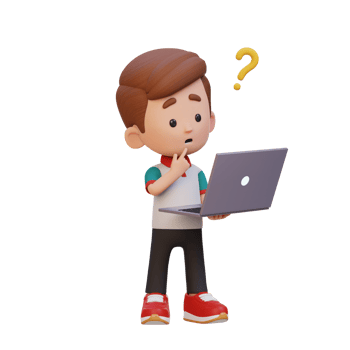 3D cute kid character confused on a laptop png