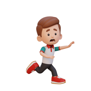 3D cute boy scary run png