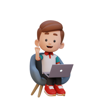 3D kid Character working on a Laptop png