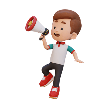 3D cute kid Character jumping and talking on Megaphone png