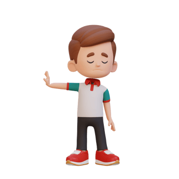 3D cute kid character rejection pose png