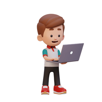 3D kid Character working on a Laptop png