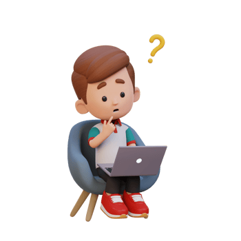 3D cute kid character confused on a laptop png