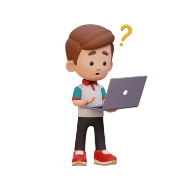 3D cute kid character confused on a laptop png