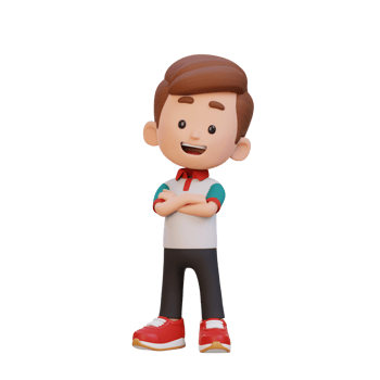 3D cute kid character in confident pose crossed hand png