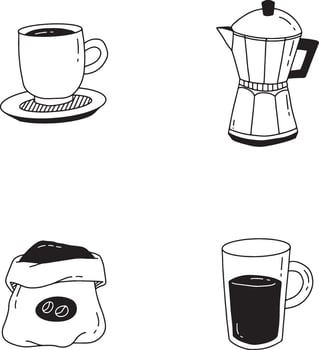 Hand Drawn Set of Coffee Making Equipment. Abstract Design Style. Vector Illustration.
