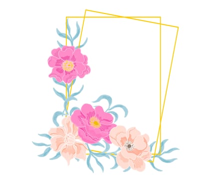 Pink and Vintage Rose and Anemone Flower Frame vector