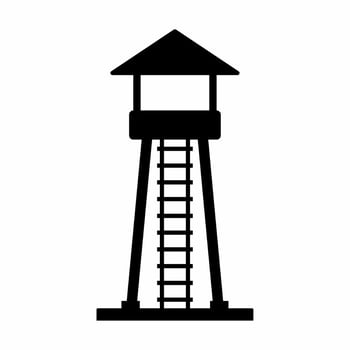 Watchtower silhouette vector. Guard tower silhouette can be used as icon, symbol or sign. Guard post icon vector for design of military, security or defense