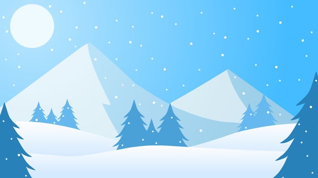 Snowy mountain landscape vector illustration. Scenery of snow covered mountain in winter season. Winter mountain panorama for illustration, background or wallpaper