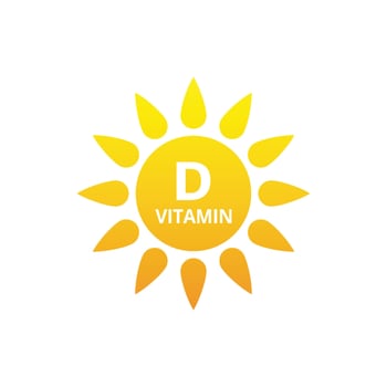 Vitamin D with sun icon vector isolated on white background.